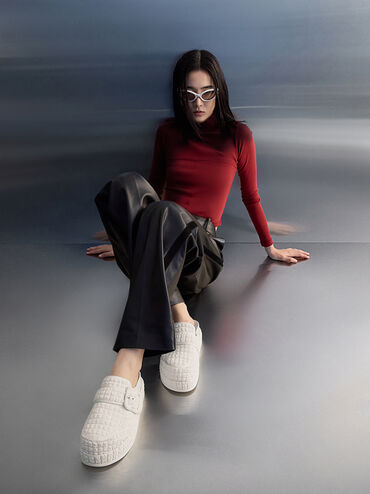 Loren Textured Flatform Mules, Chalk, hi-res