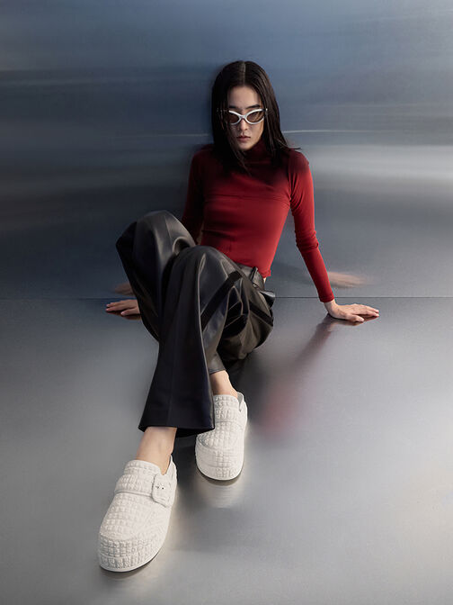 Loren Textured Flatform Mules, Chalk, hi-res