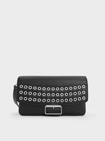 Liv Grommet Chain-Handle Shoulder Bag, Noir, hi-res