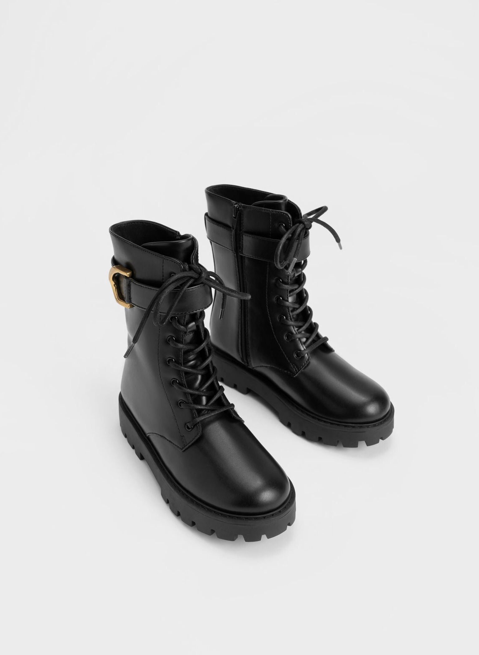 Girls' Gabine Lace-Up Ankle Boots, Black, hi-res