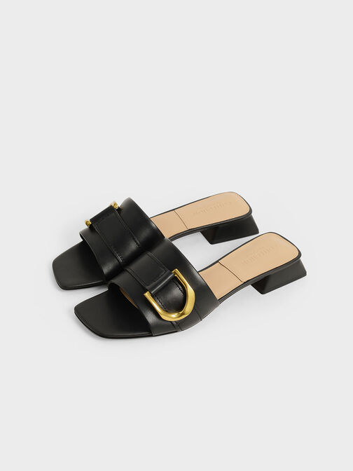 Gabine Buckled Leather Mules​, Black, hi-res