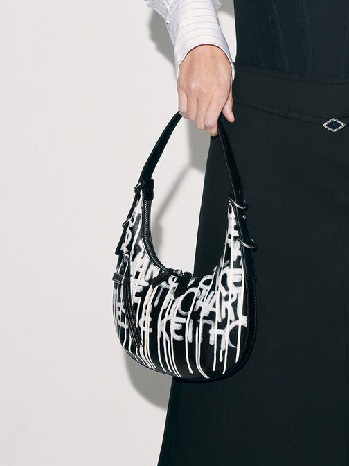 Swing Padlock Printed Crescent Bag, Multi, hi-res
