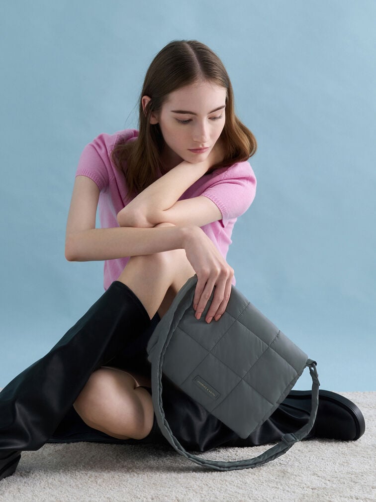 Mini Errya Nylon Quilted Puffy Crossbody Bag, Grey, hi-res