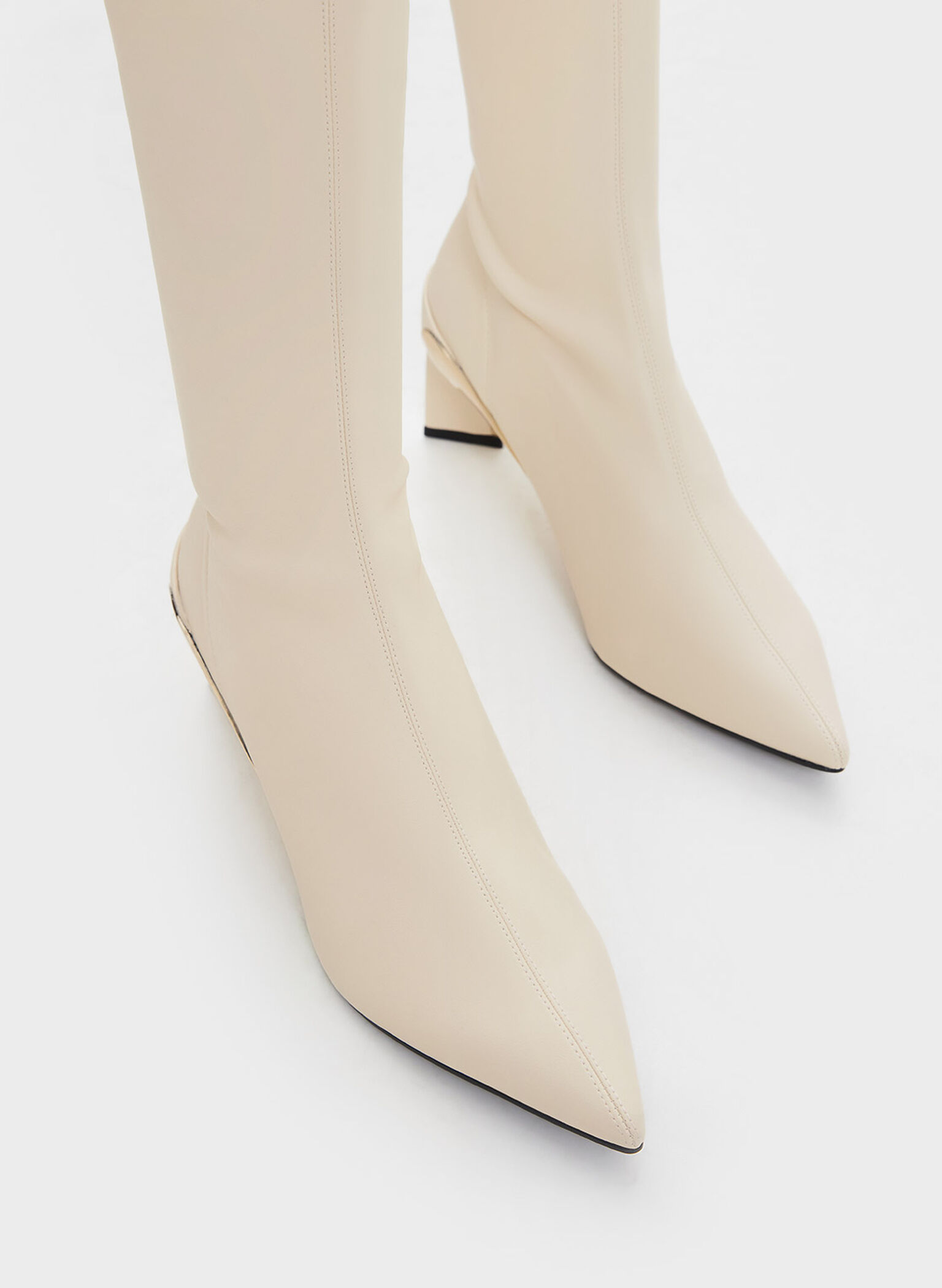 Devon Metallic Blade-Heel Knee-High Boots, Chalk, hi-res