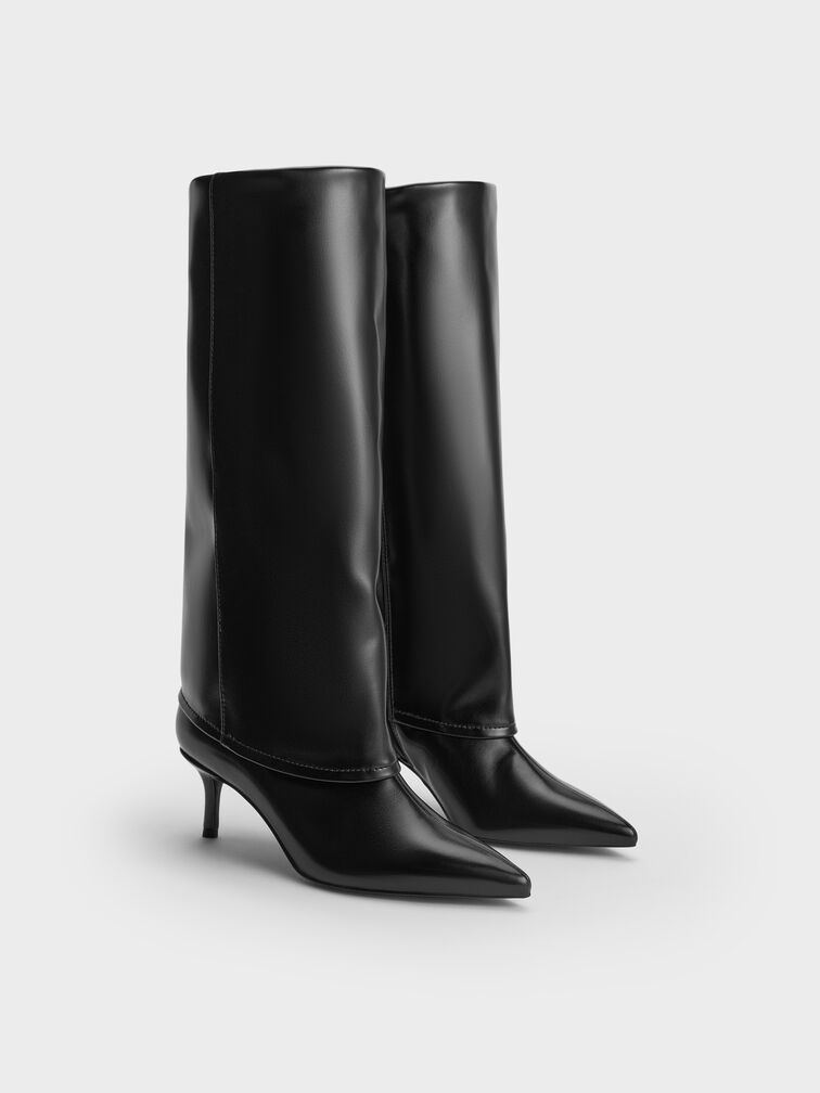 Pointed-Toe Stiletto-Heel Knee-High Boots, Black, hi-res