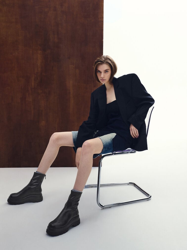 Leoi Back-Zip Chunky Ankle Boots, Black, hi-res
