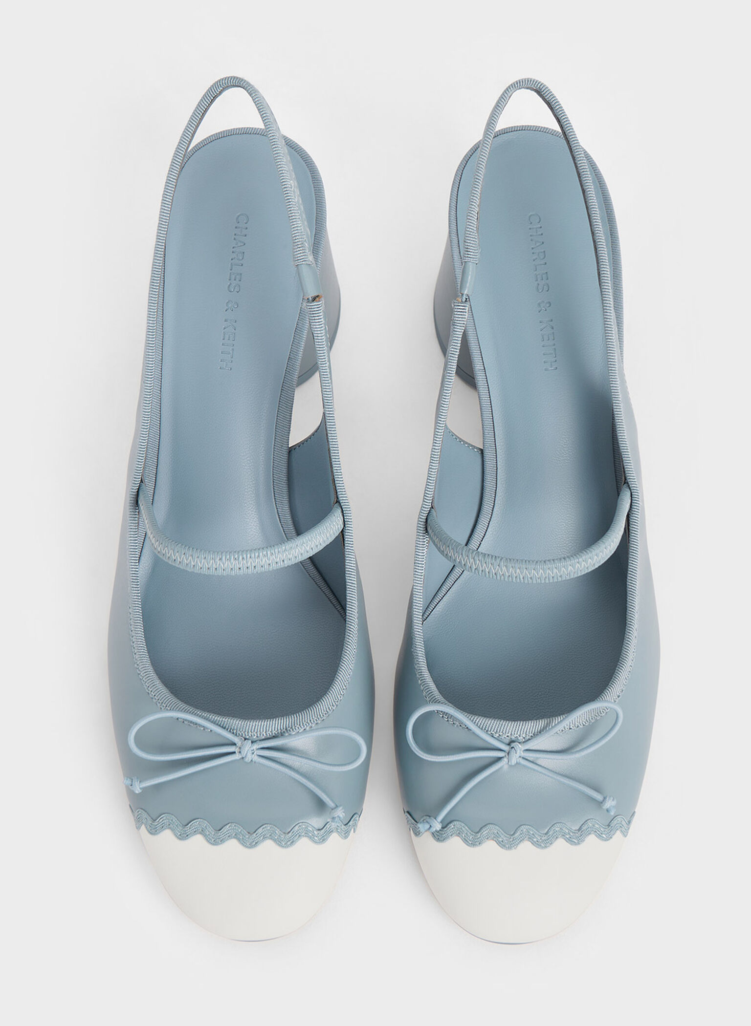 Two-Tone Bow Slingback Pumps, Light Blue, hi-res