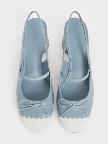 Two-Tone Bow Slingback Pumps, Light Blue, hi-res