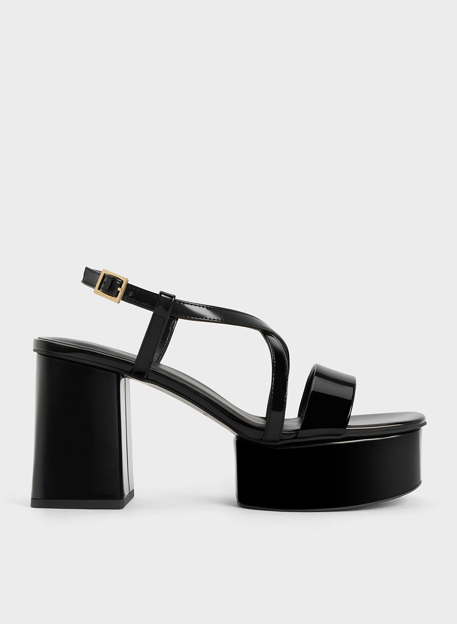 Patent Crossover Strap Platform Sandals, Black Patent, hi-res