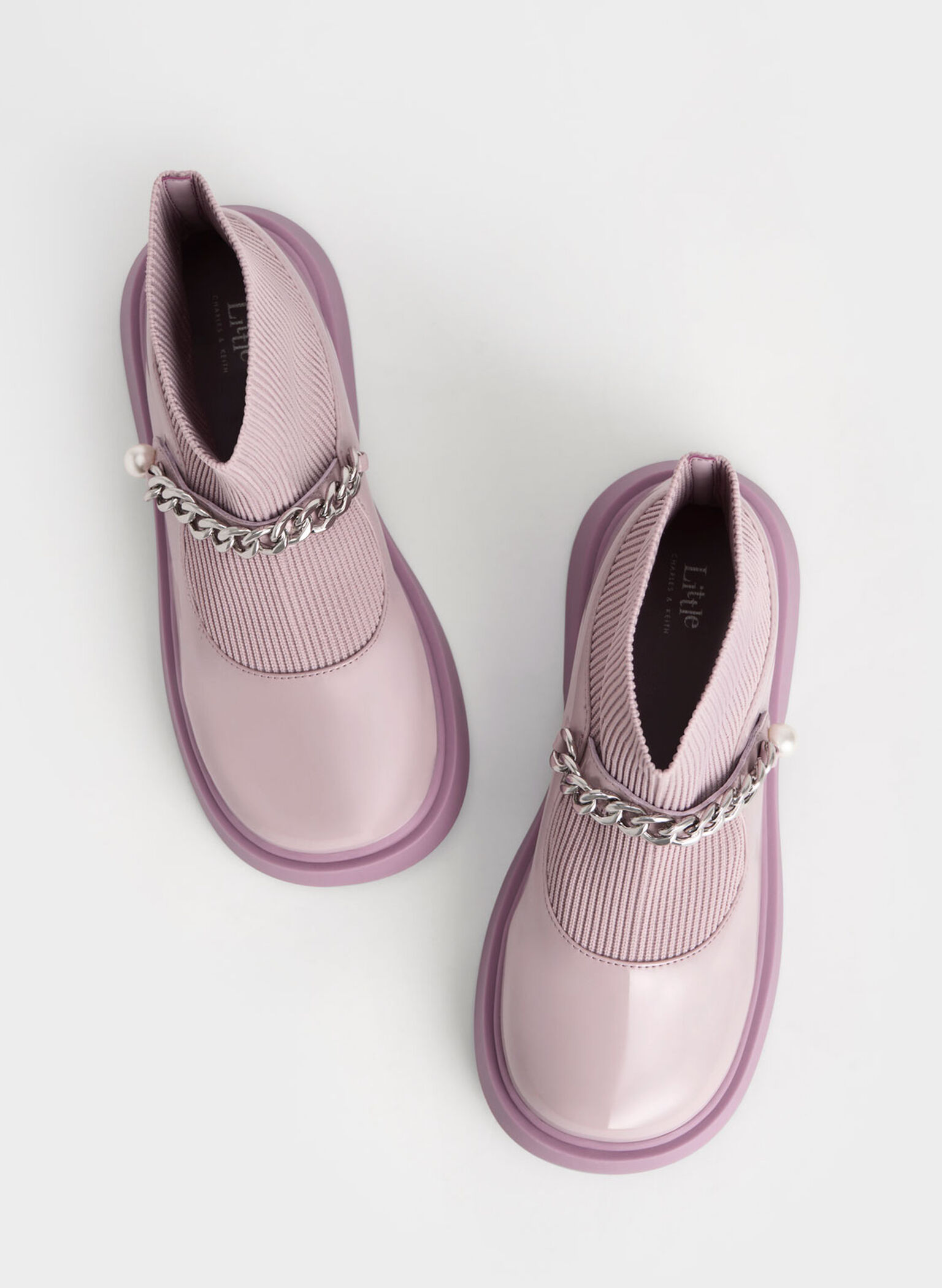 Girls' Chain-Link Knitted Sock Boots, Lilac, hi-res