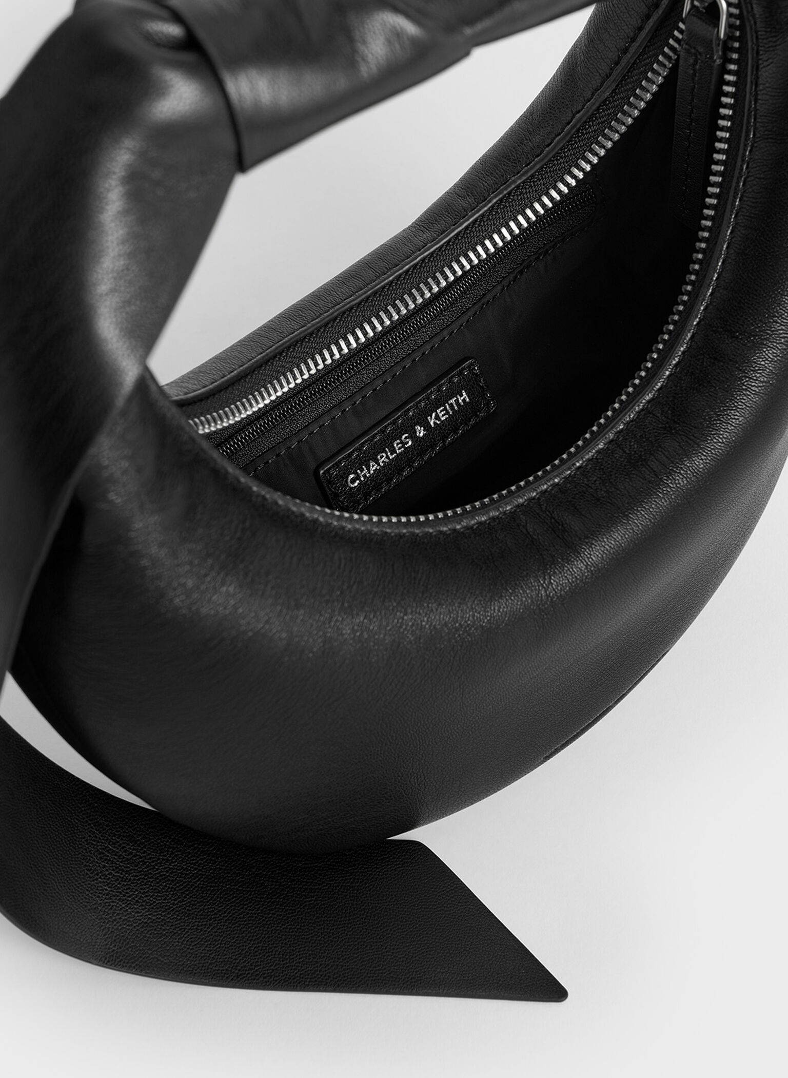Micro Toni Knotted Crescent Hobo Bag, Noir, hi-res