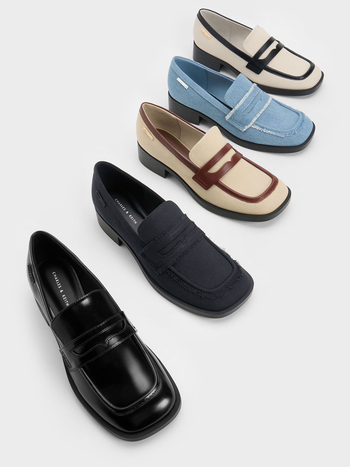 Beige Canvas Cut Out Penny Loafers CHARLES KEITH UK