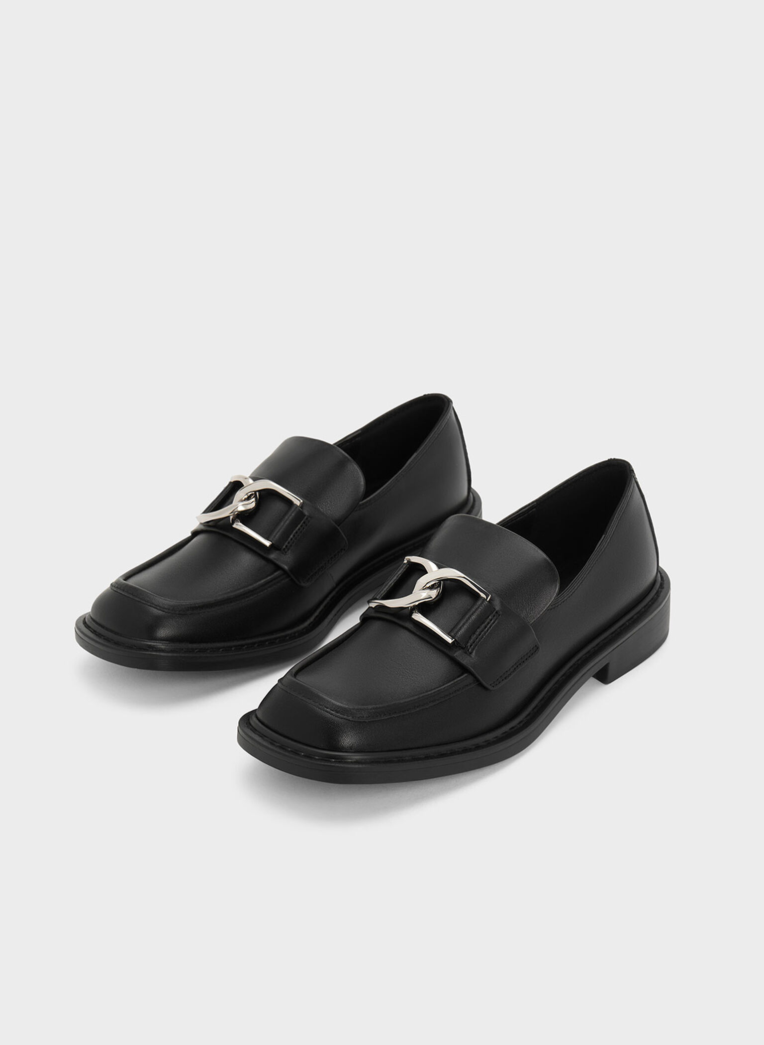 Gabine Leather Loafers, Black, hi-res