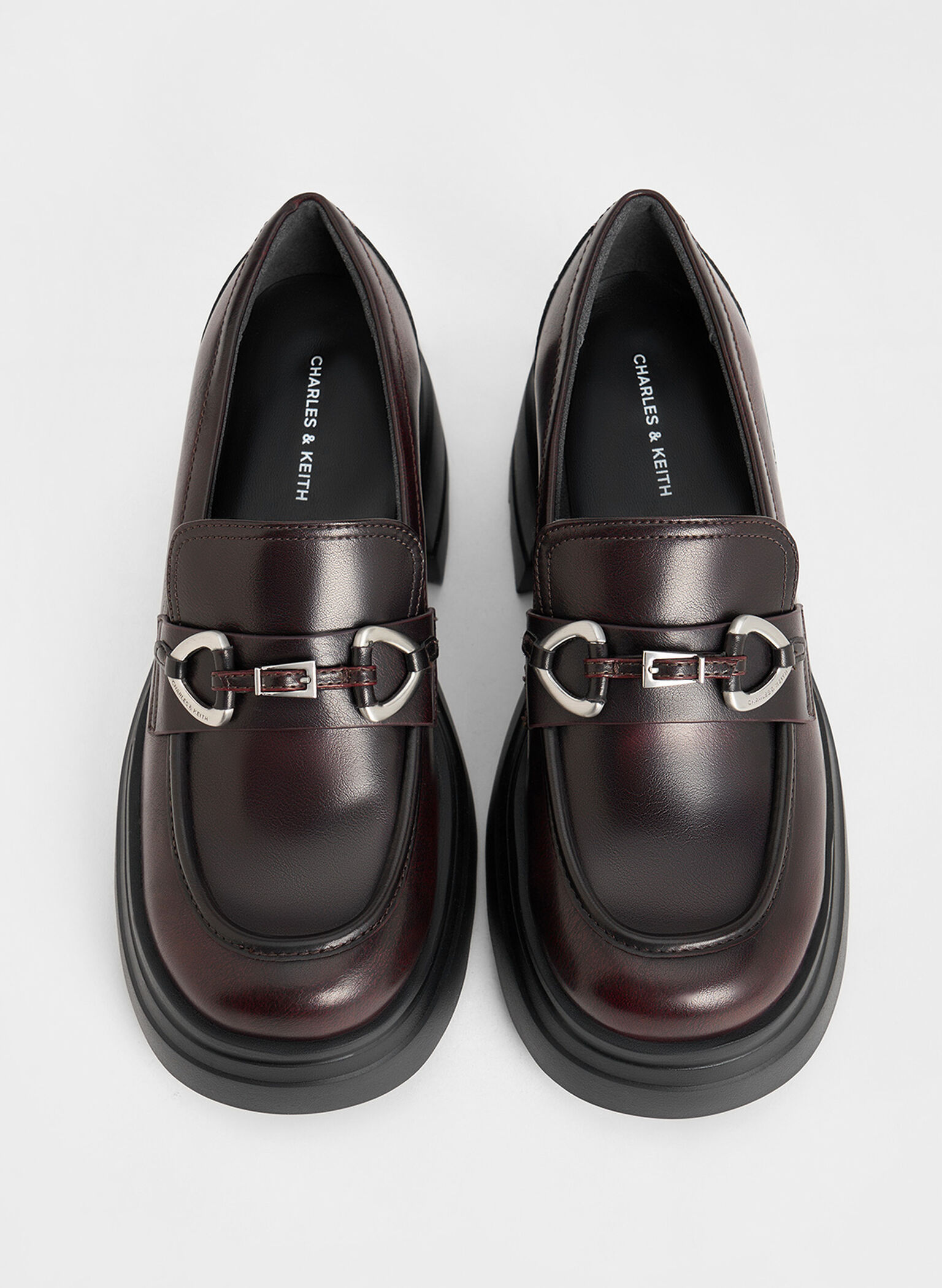 Metallic-Accent Chunky Platform Loafers, Burgundy, hi-res