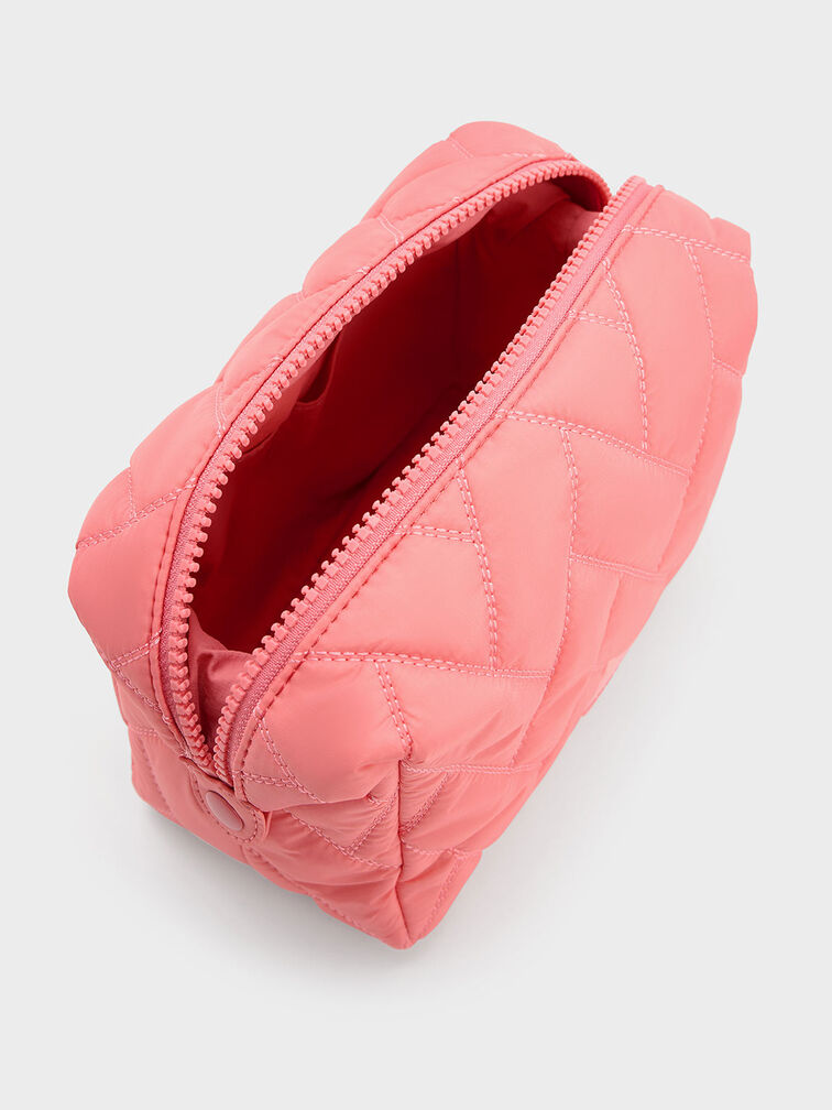 Nylon Chevron Pouch, Guava Pink, hi-res