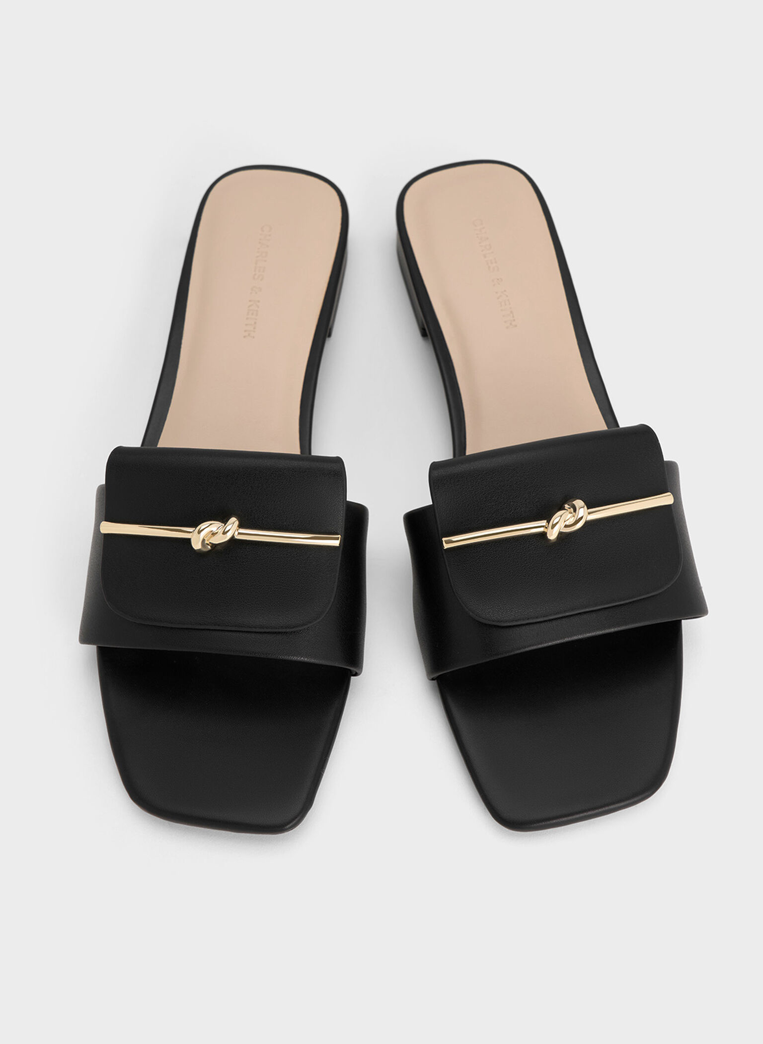 Knotted Accent Slide Sandals, Black, hi-res