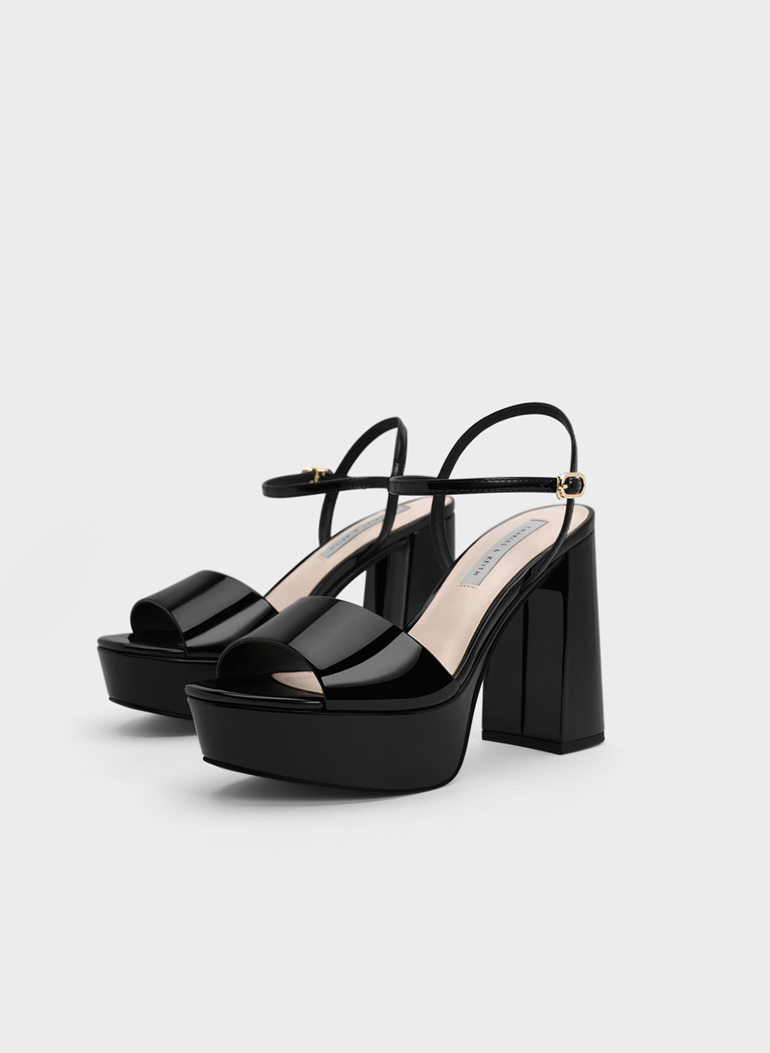 Halle Peep-Toe Patent Platform Sandals, Black Patent, hi-res