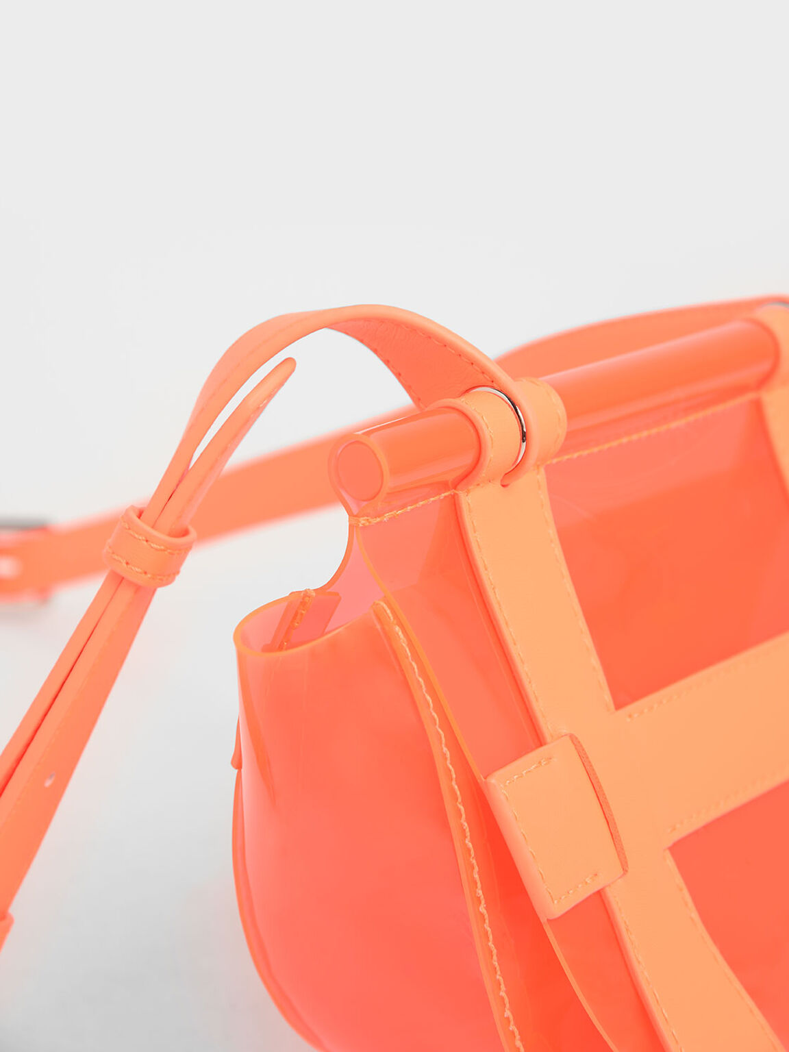 Small Caged See-Through Effect Crossbody Bag, Neon Orange, hi-res