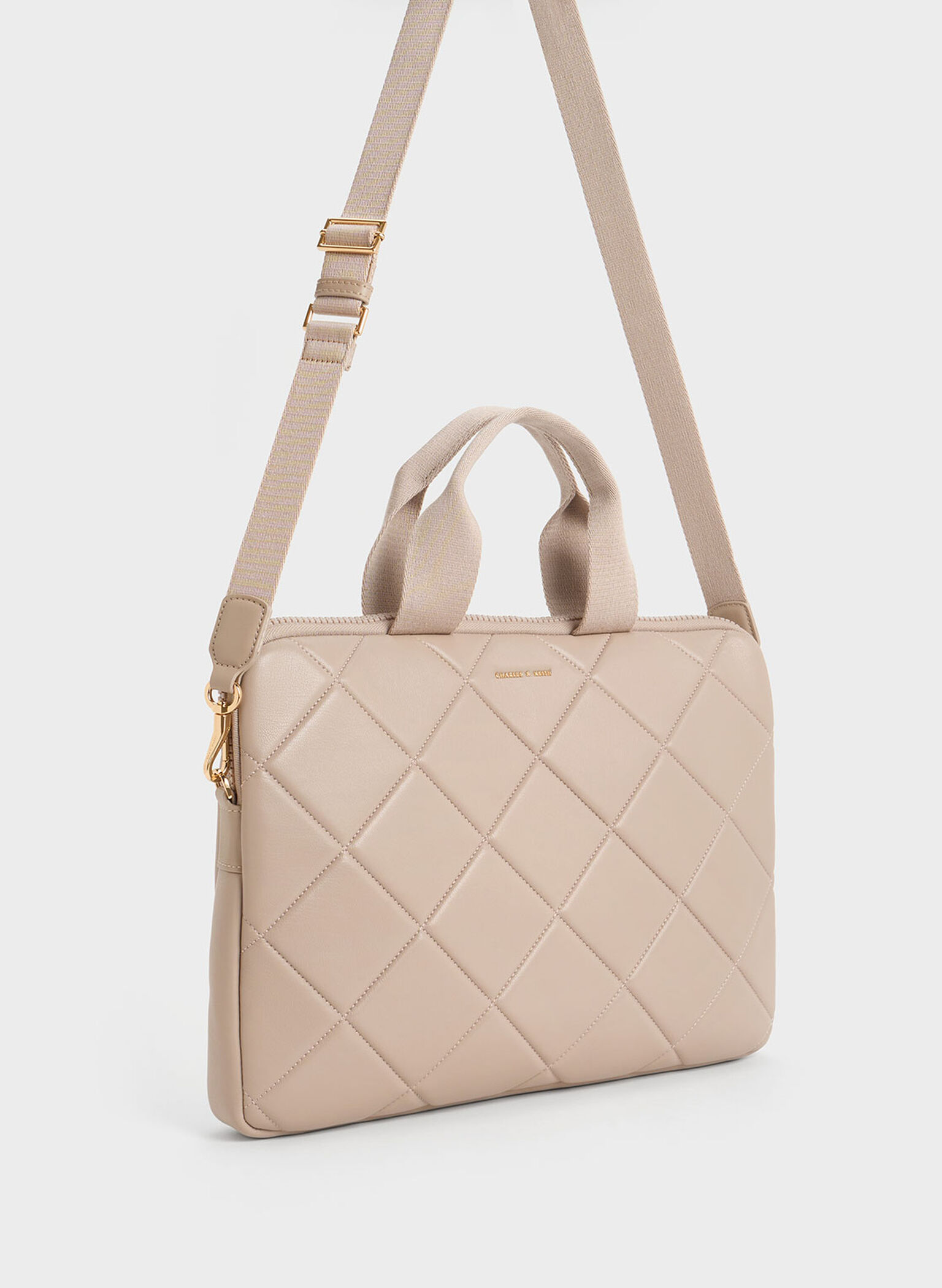 Aubrielle Quilted Laptop Bag, Taupe, hi-res