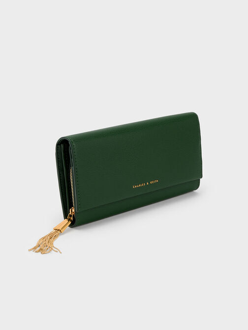 Tassel Detail Long Wallet, Dark Green, hi-res