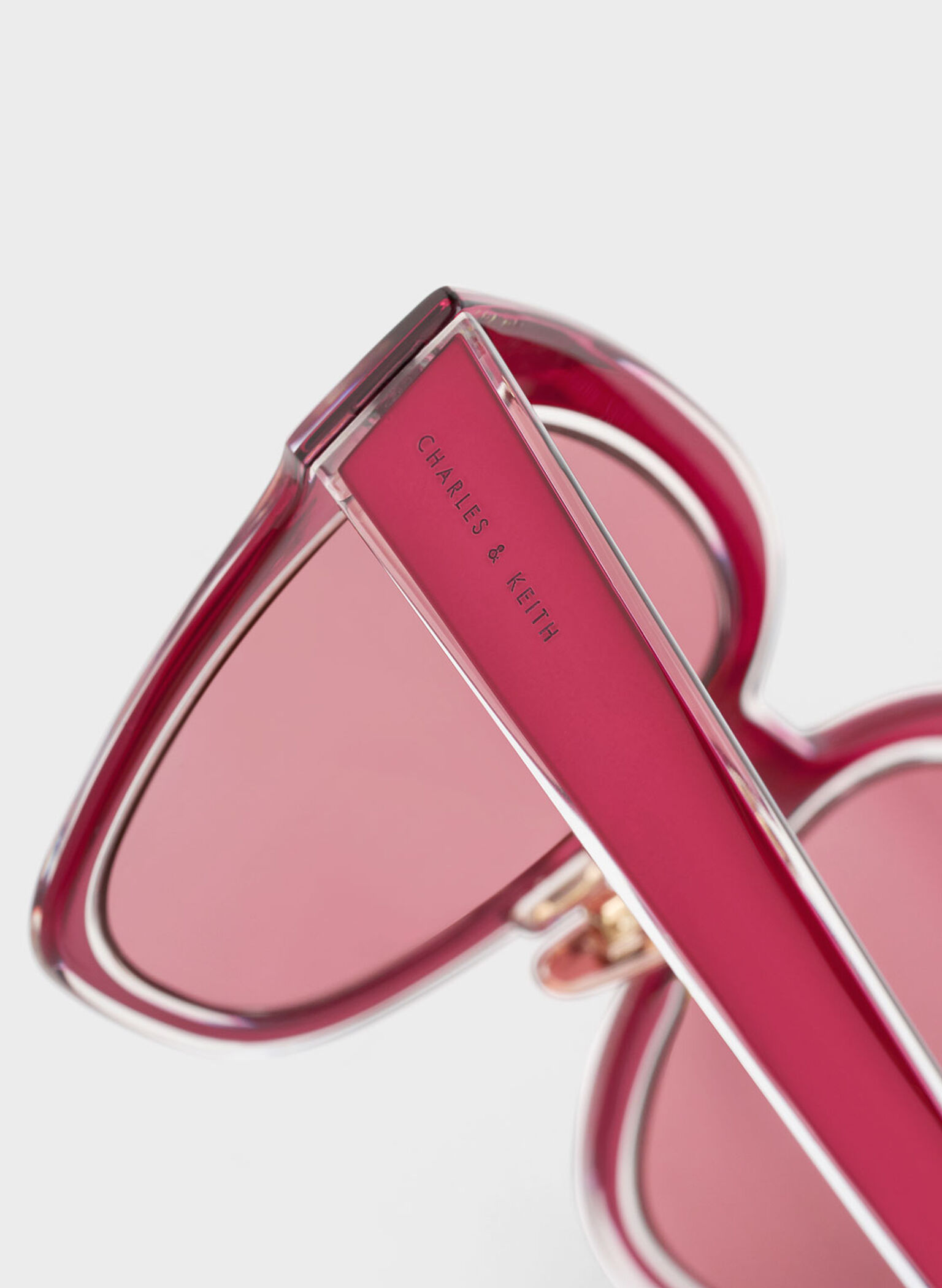 Oversized Square Metallic Accent Sunglasses, Fuchsia, hi-res