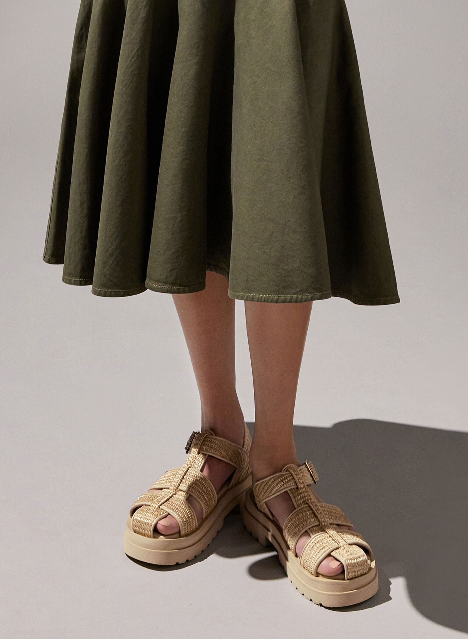 Raffia Caged Sandals, Taupe, hi-res