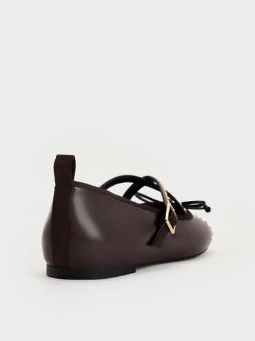Studded Crossover-Strap Mary Jane Flats, Dark Brown, hi-res