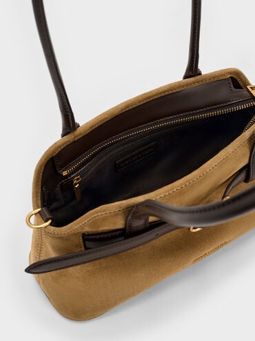 Victoria Recycled Suede Belted Elongated Shoulder Bag, Sahara Sand, hi-res