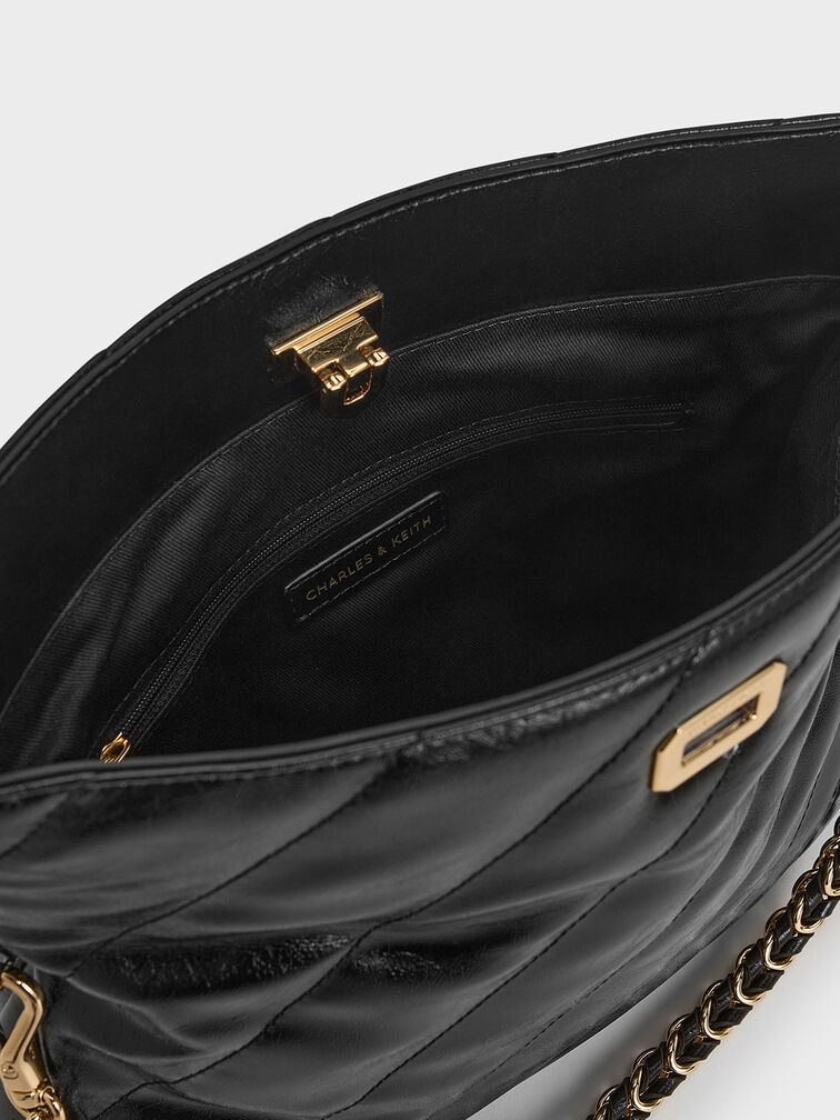 Fawn Panelled Chain-Handle Shoulder Bag, Black, hi-res