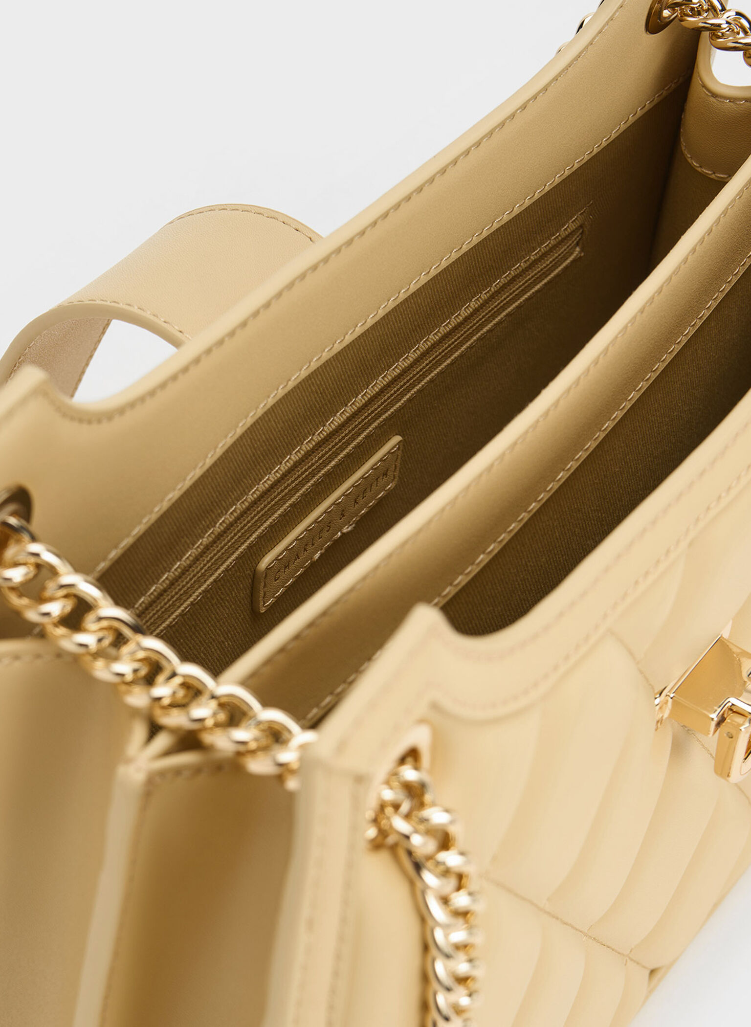 Cressida Quilted Trapeze Chain Bag, Beige, hi-res