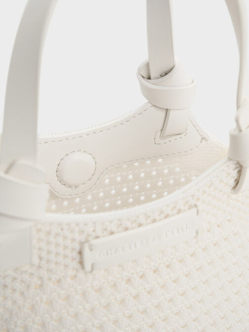 Ida Knotted Handle Knitted Tote Bag, White, hi-res