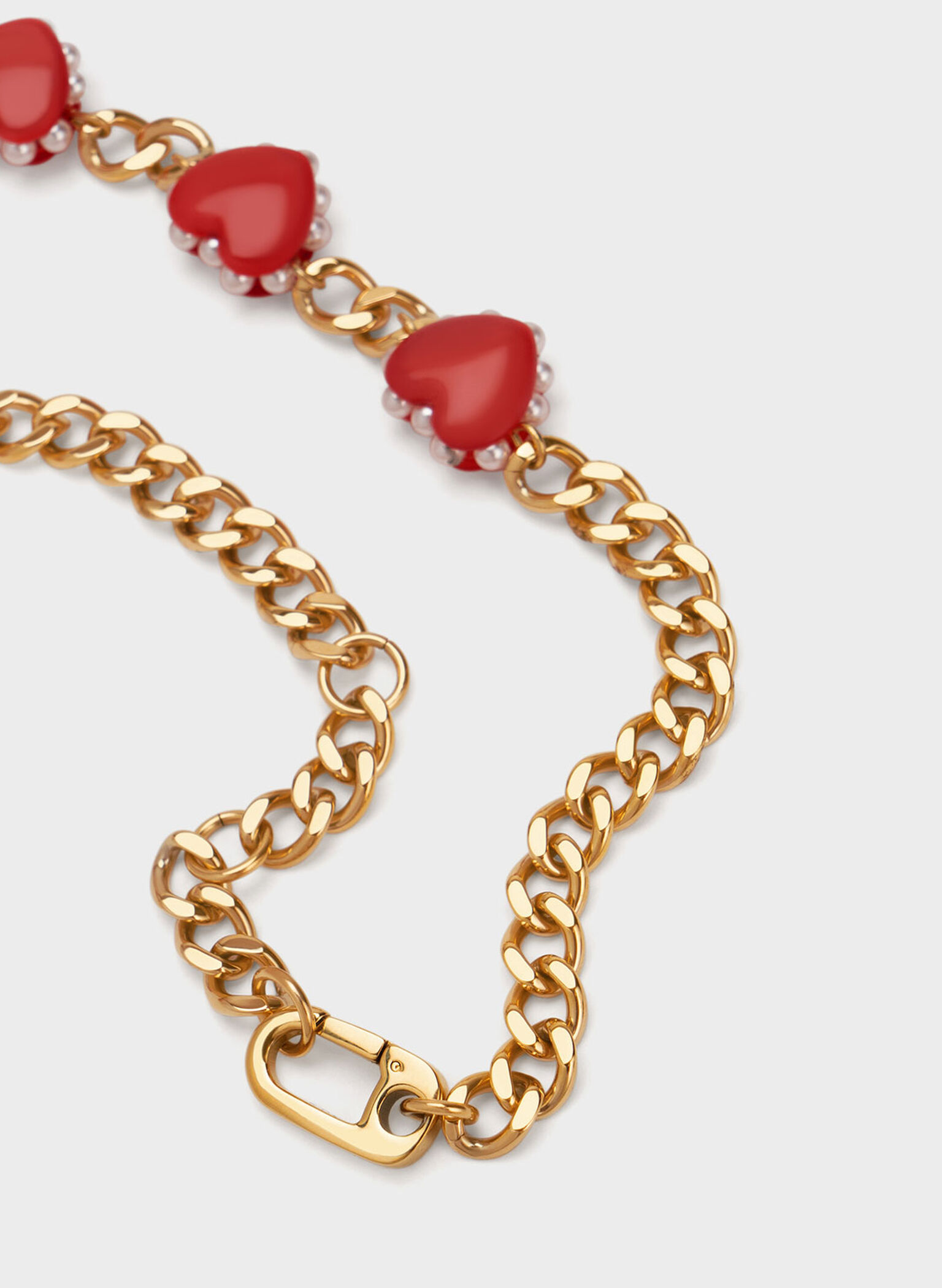 Heart Motif Choker Necklace, Red, hi-res