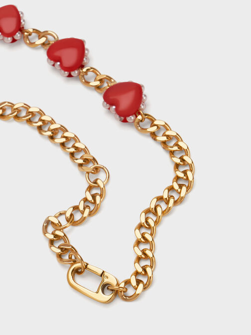 Heart Motif Choker Necklace, Red, hi-res