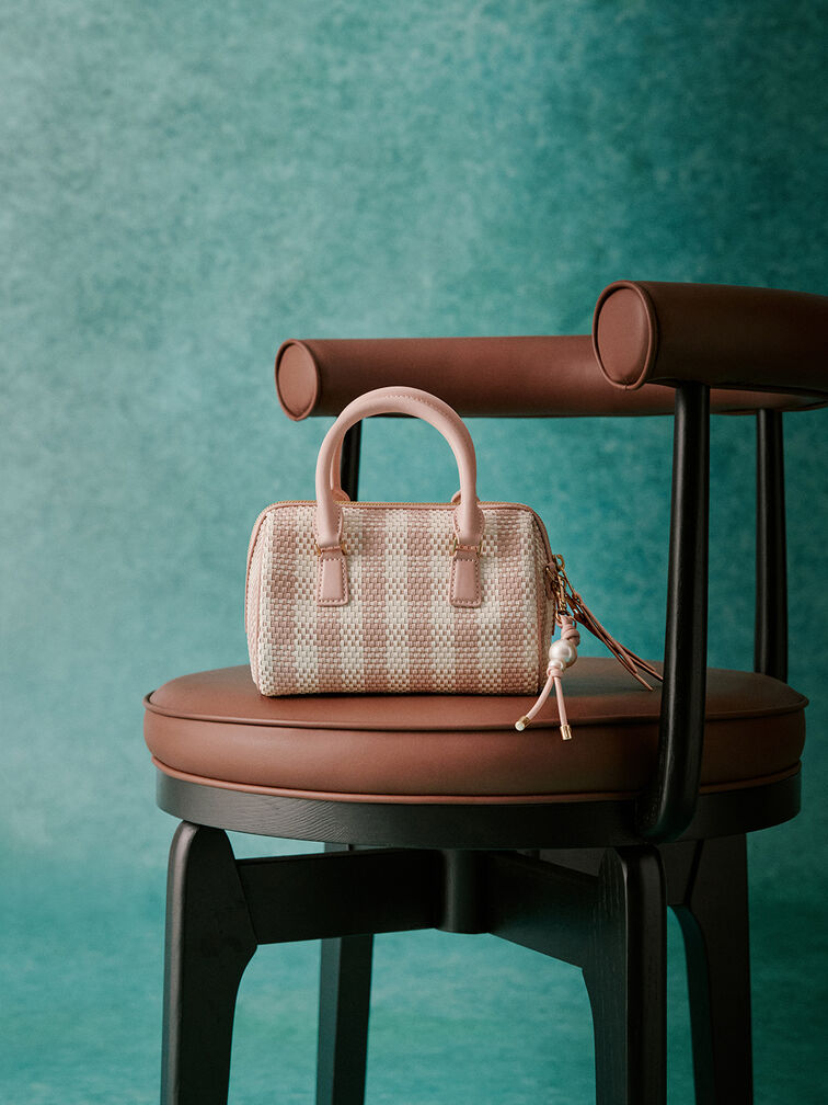 Everleigh Checkered Bowling Bag, Light Pink, hi-res
