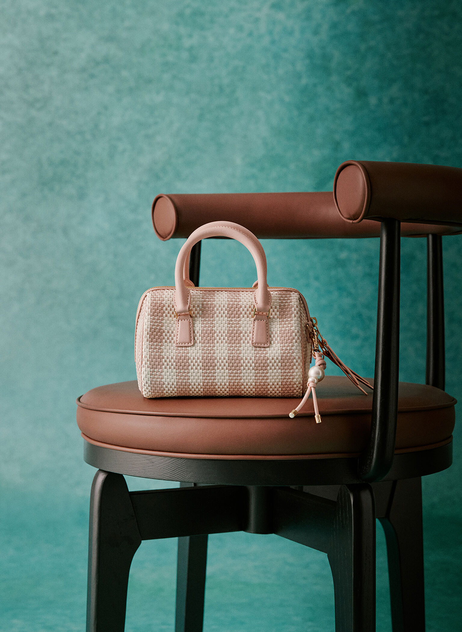 Everleigh Checkered Bowling Bag, Light Pink, hi-res
