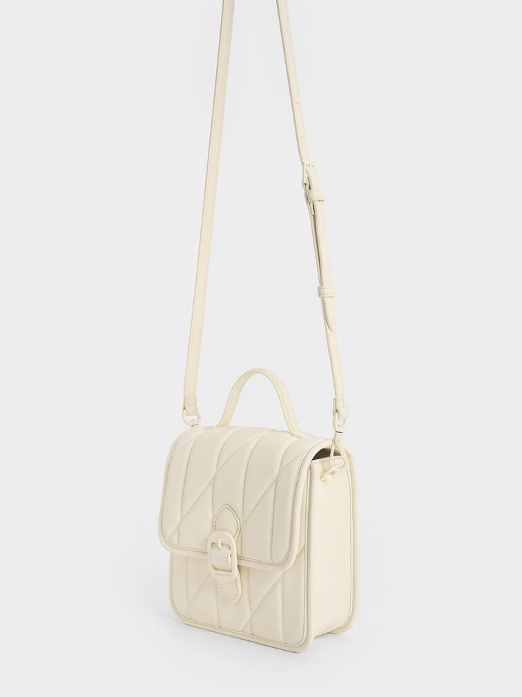 Lin Quilted Belted Backpack, Cream, hi-res