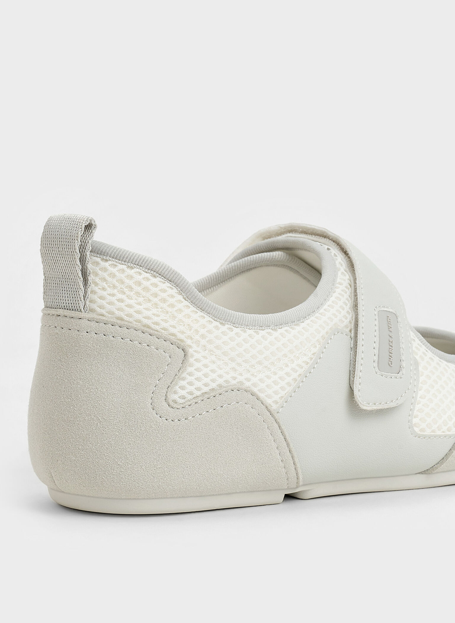Mesh Contrast-Panel Mary Jane Sneakers, White, hi-res