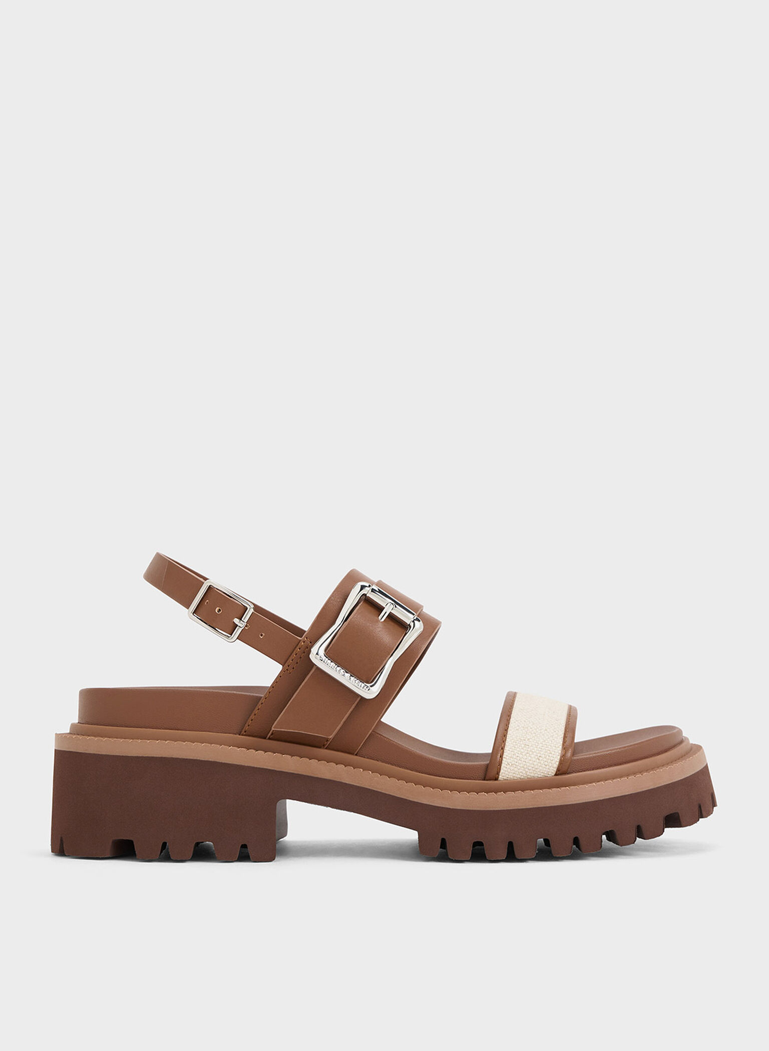 Buckled Platform Slingback Sandals, Caramel, hi-res