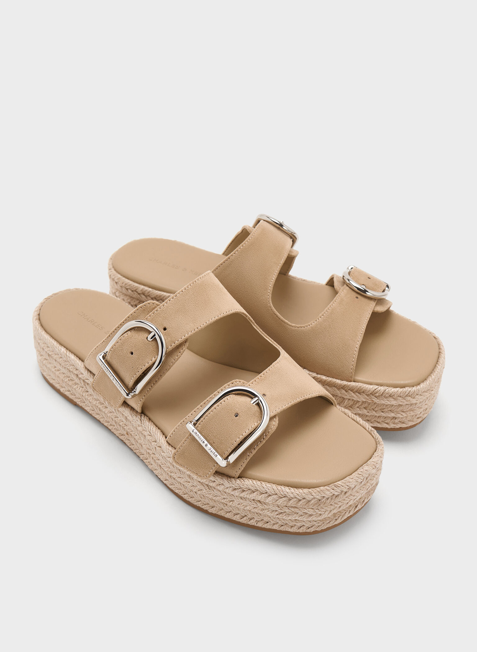 Faux Suede Double-Strap Espadrille Flatform Sandals, Sand, hi-res