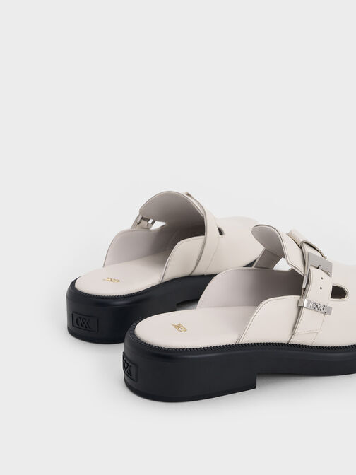 Leather Buckled Mules, Chalk, hi-res