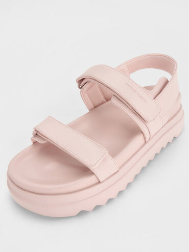 Double-Strap Ridged-Sole Flatform Sandals, Light Pink, hi-res