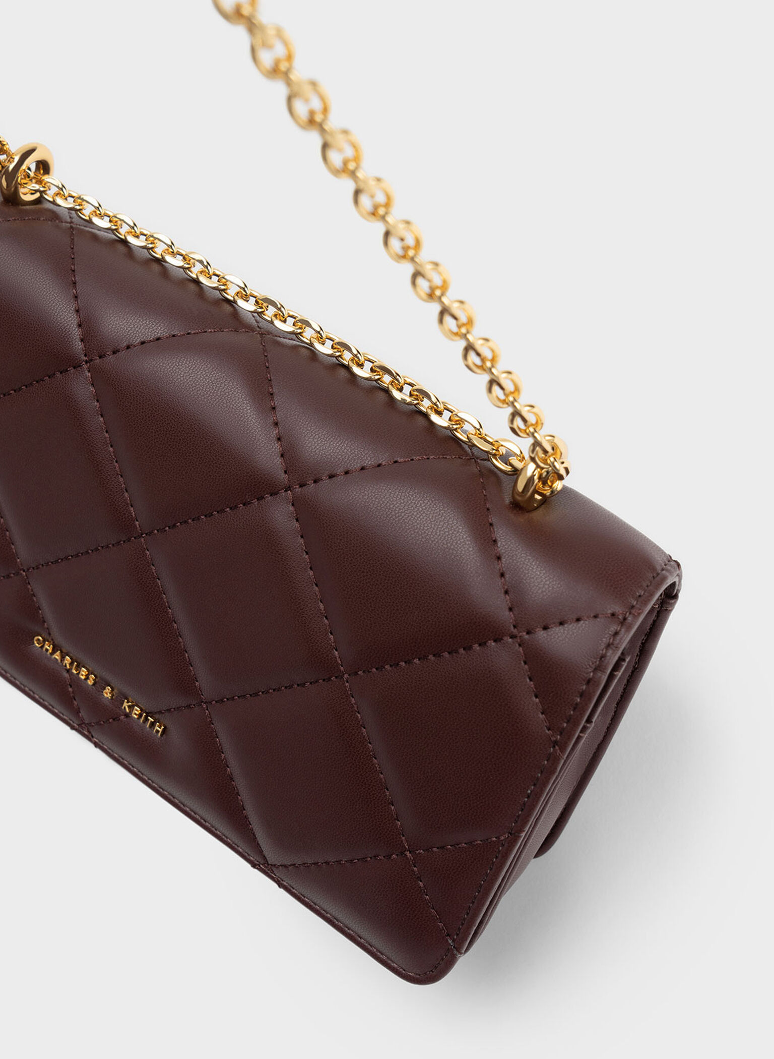 Paffuto Chain Handle Quilted Long Wallet, Dark Chocolate, hi-res