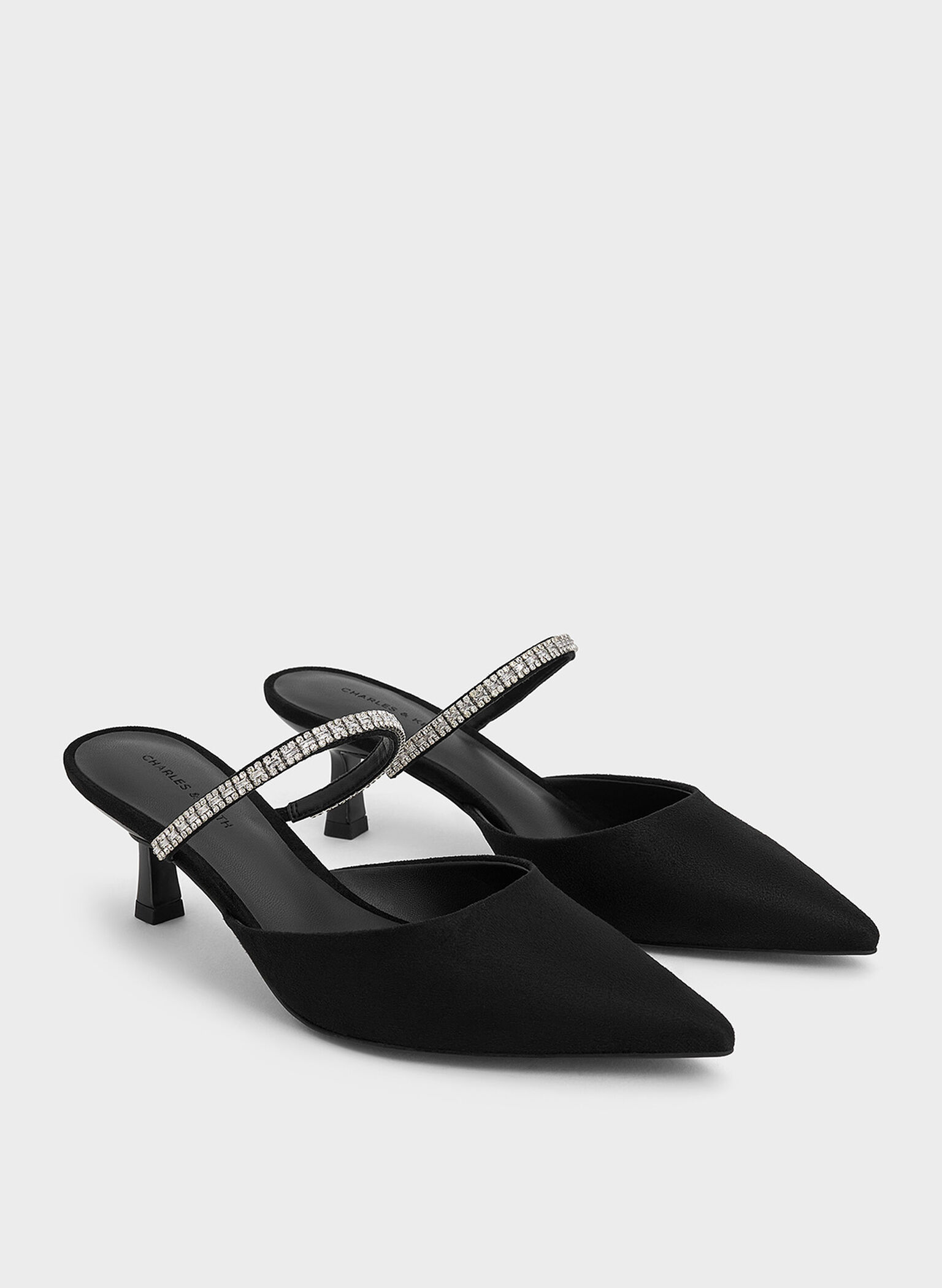 Ambrosia Textured Gem-Embellished Pointed-Toe Mules, Black Textured, hi-res