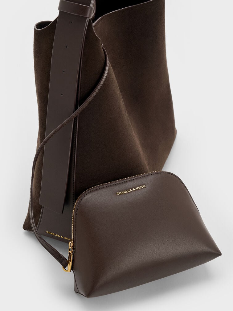 Edna Recycled Suede Hobo Bag, Espresso Brown, hi-res