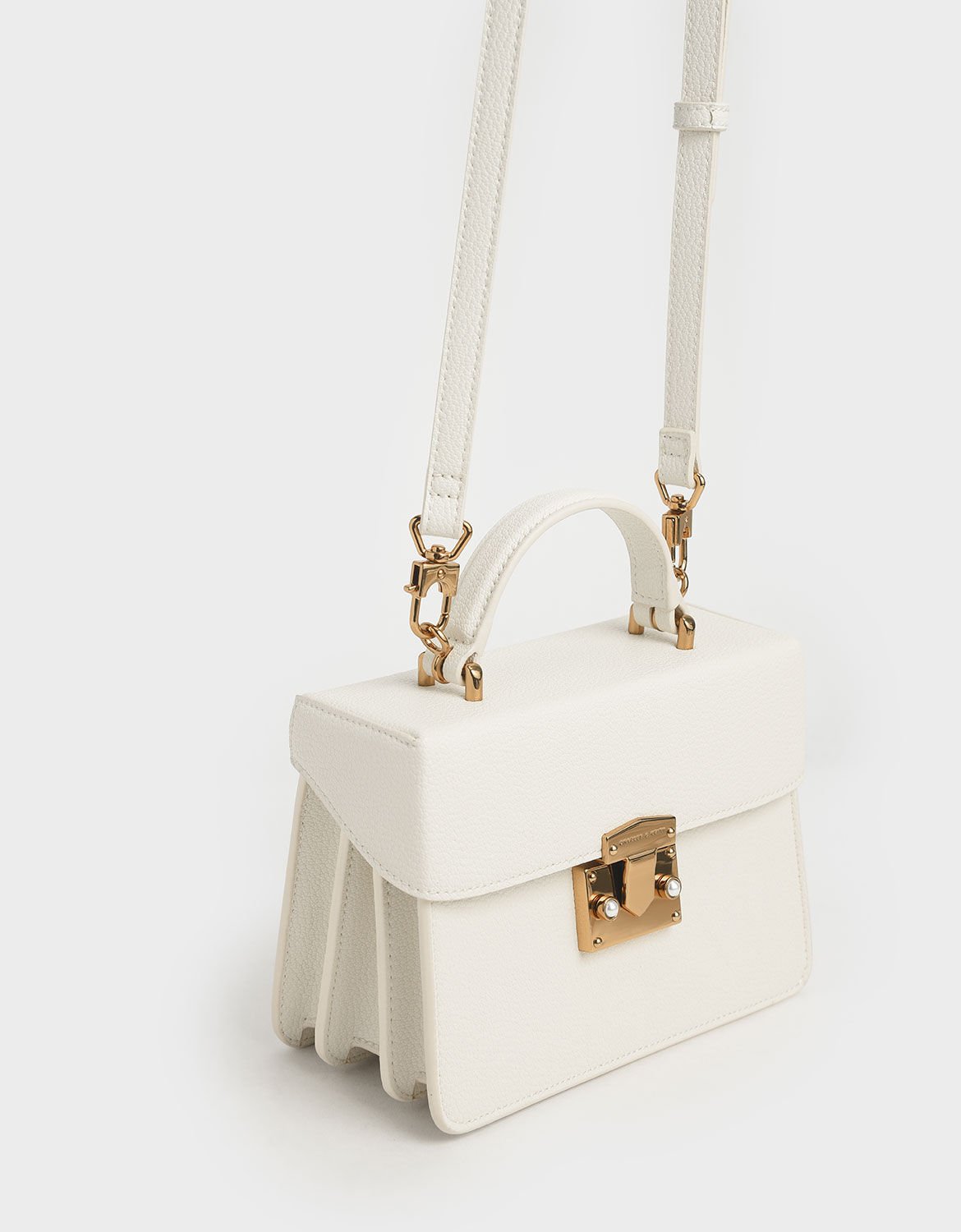 Allie Push Lock Top Handle Bag Chalk