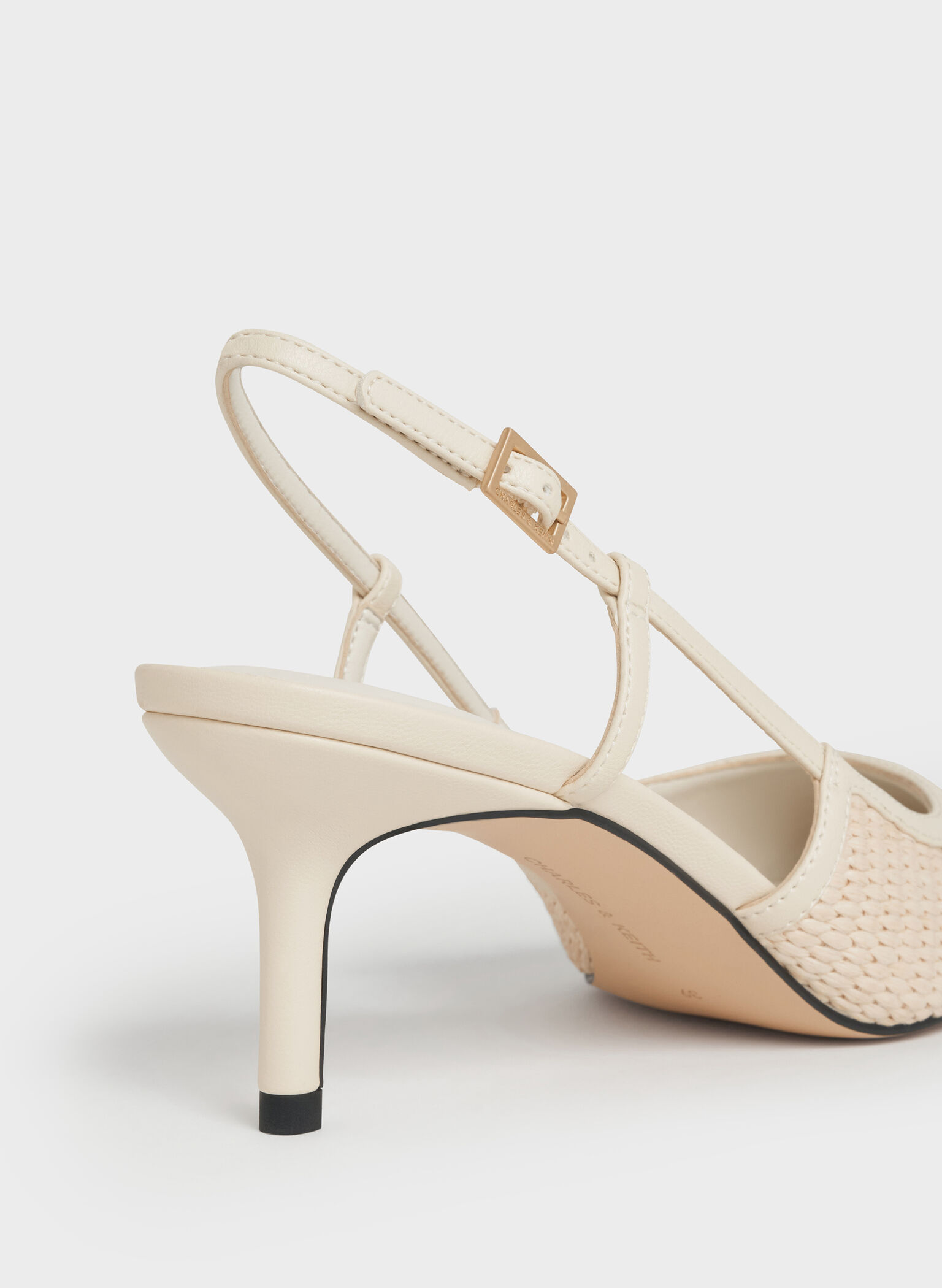 Raffia Pointed-Toe Slingback Pumps, Chalk, hi-res