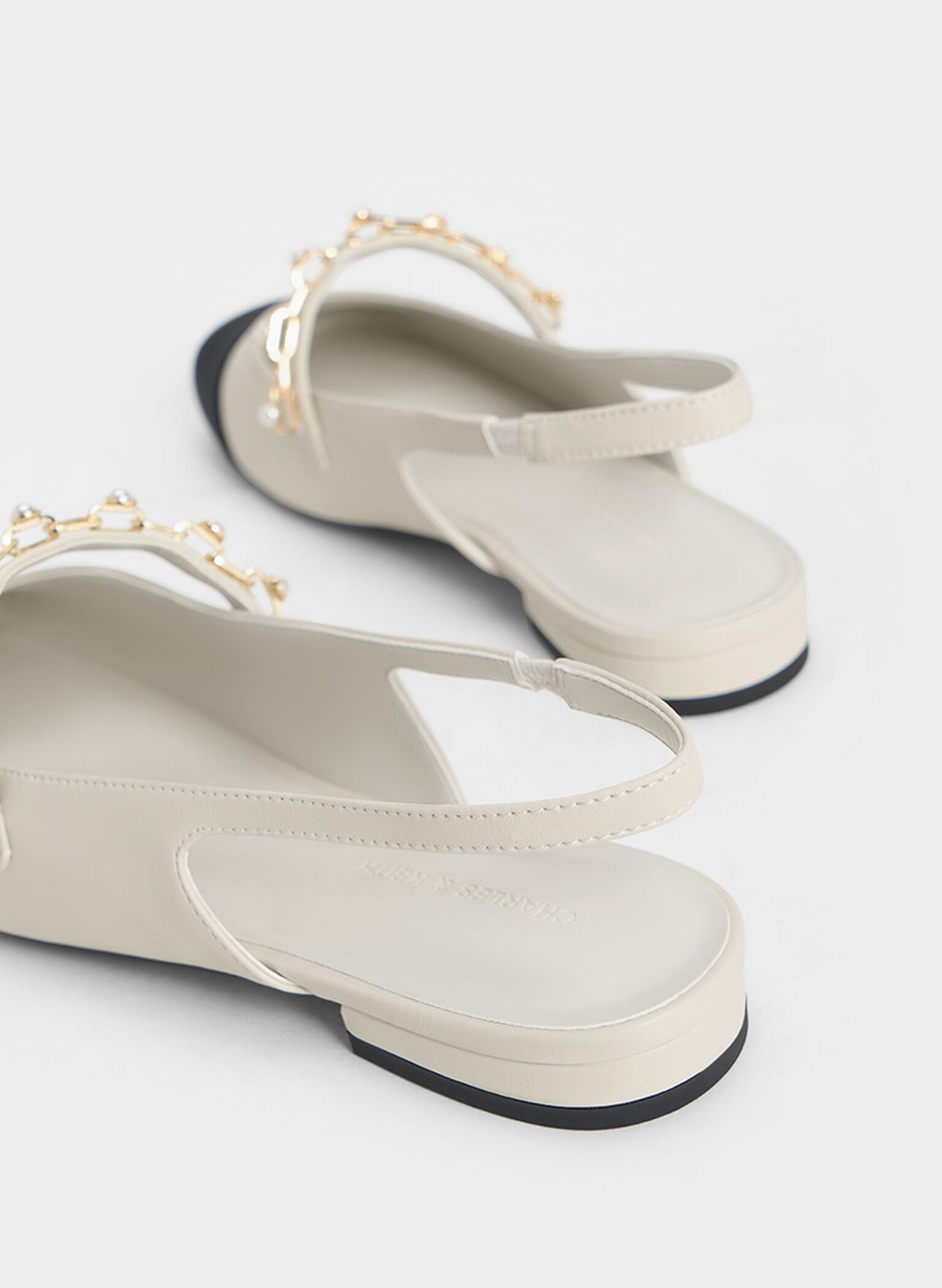 Rio Beaded Chain-Link Slingback Flats, Chalk, hi-res