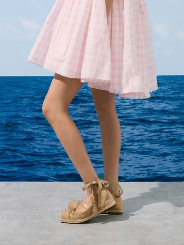 Bernadine Faux Suede Tie-Around Espadrille Flats, Sand, hi-res