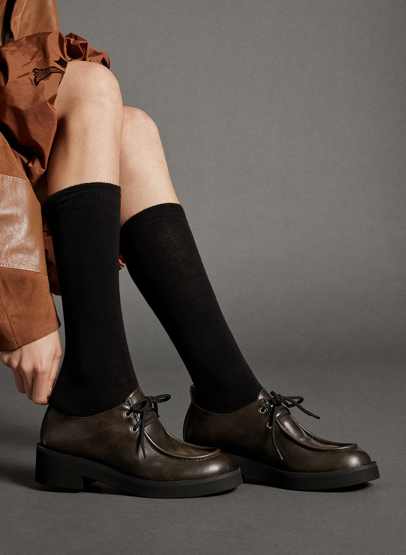 Lace-Up Chunky-Sole Derbys, Dark Brown, hi-res