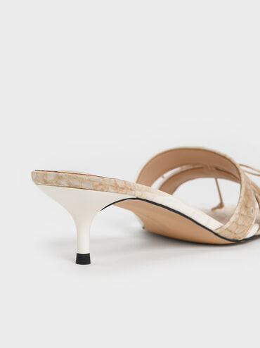 Croc-Effect Lace-Up Double-Strap Kitten-Heel Mules, Chalk, hi-res